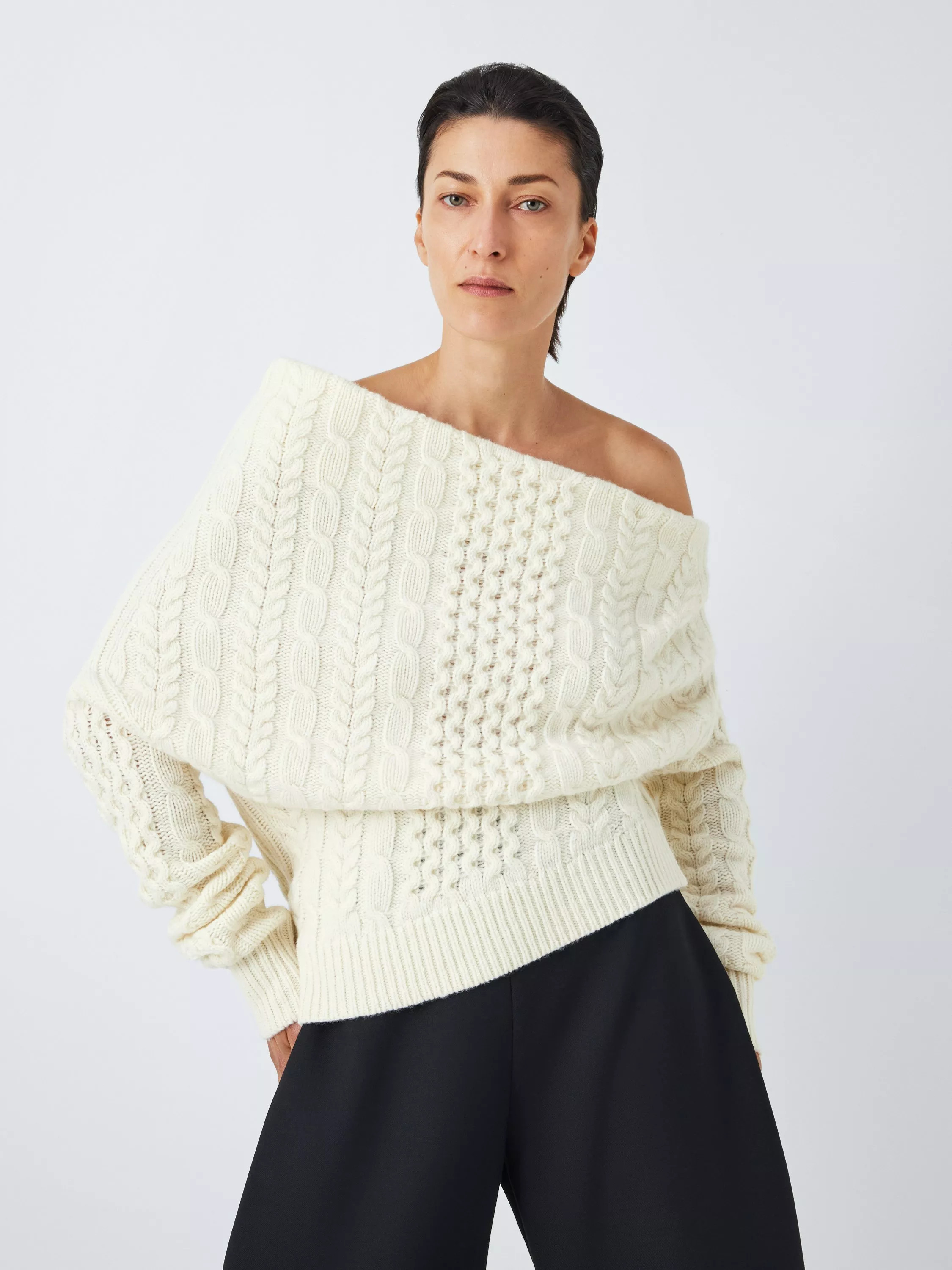 John Lewis x A.W.A.K.E. MODEAsymmetric Cable Jumper, Ecru | John Lewis (UK)