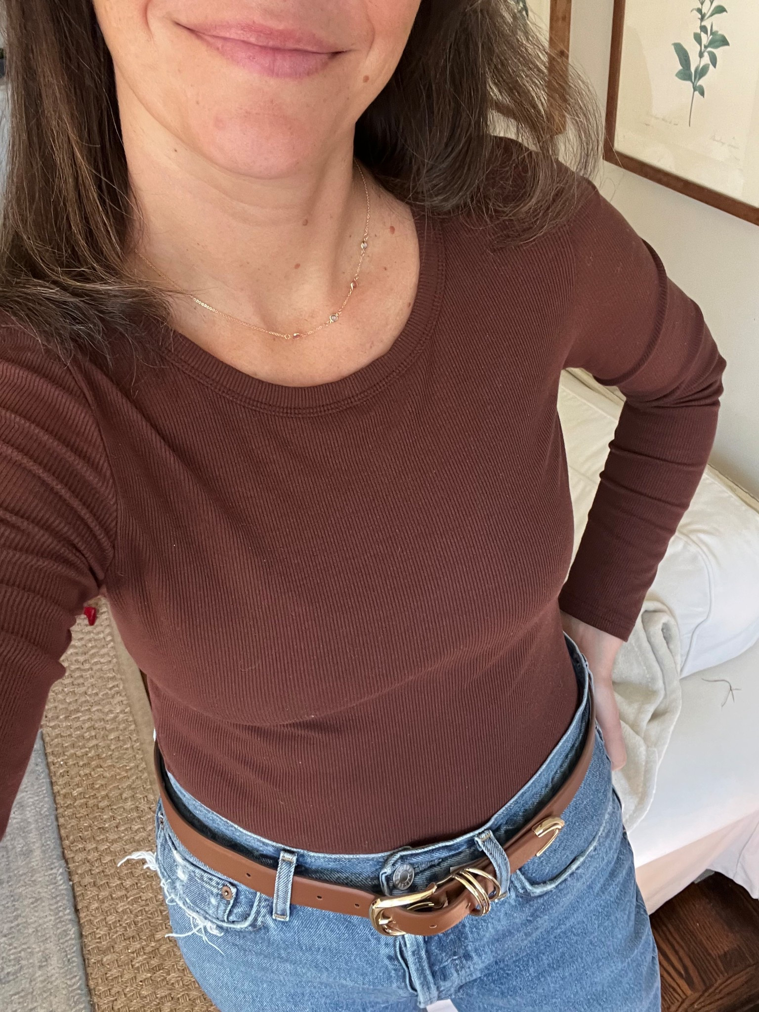 Basic closet staples brown ribbed top, brown belt 

#LTKFindsUnder50