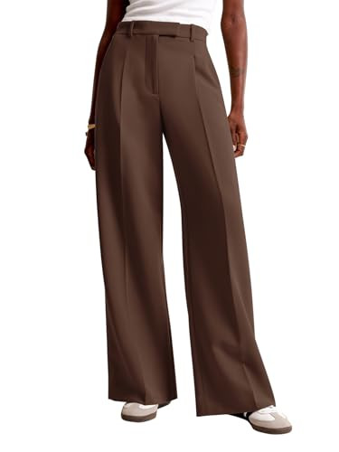 NIMIN Women Wide Leg Pants High Waisted Dressy Work Office Trousers Business Casual Palazzo Pants 2025 Summer Fashion Outfits with Pockets Dark Brown XX-Large | Amazon (US)
