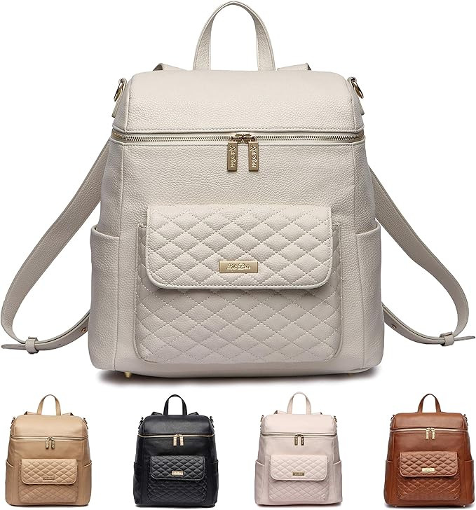 Monaco Diaper Bag Backpack by Luli Bebe - Chic Vegan Leather Diaper Bag Backpack (Pearl White) | Amazon (US)