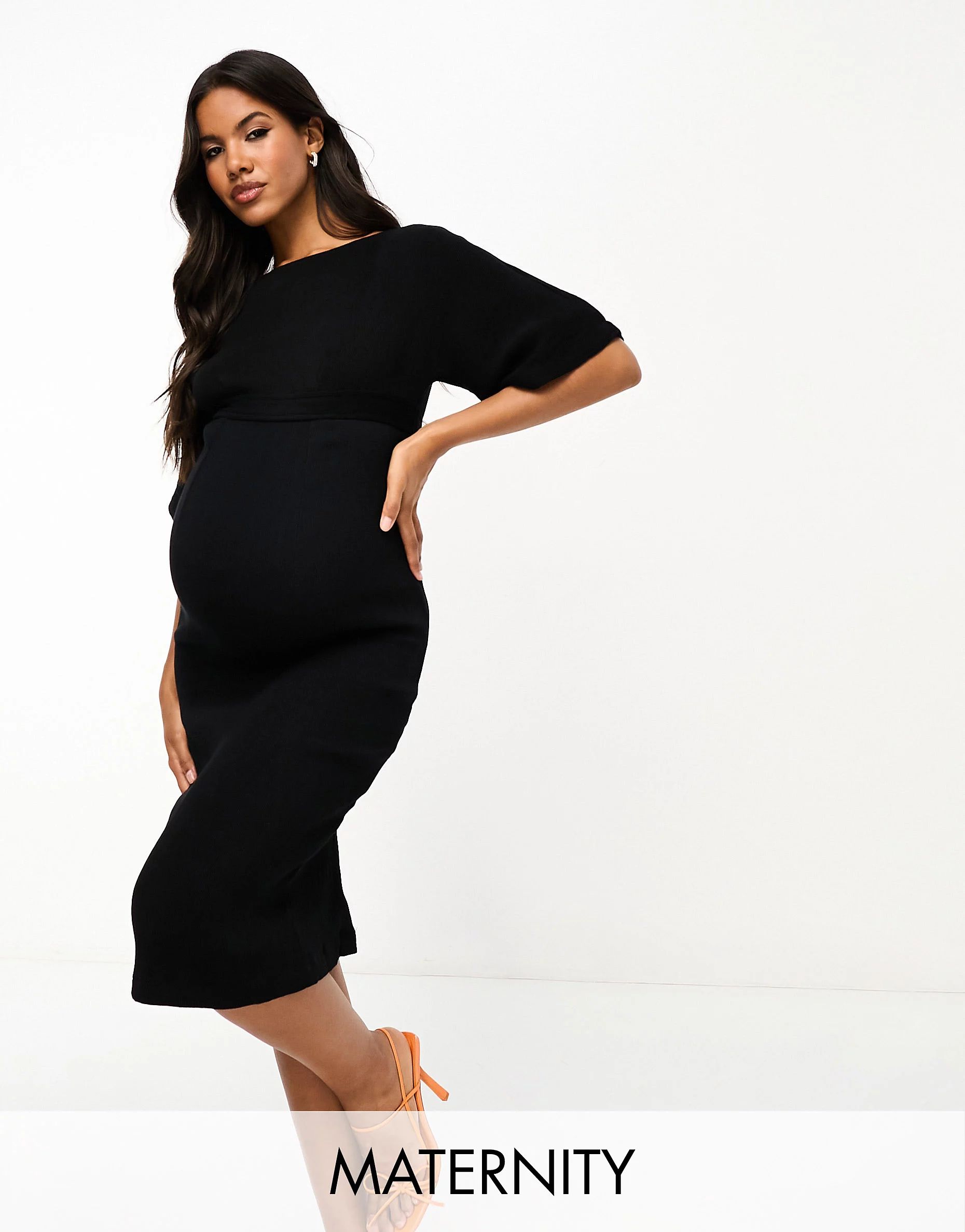 Closet London Maternity ribbed pencil midi dress in black | ASOS (Global)