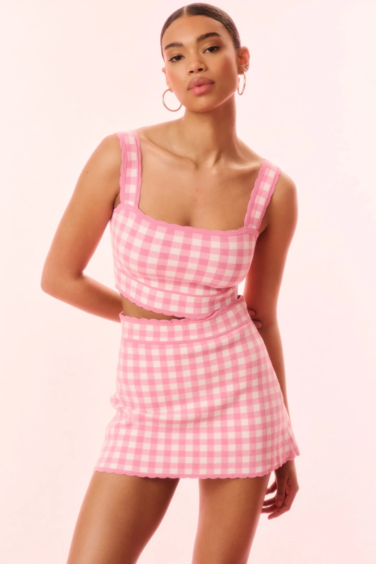 Muna Checkered Knit Mini Skirt | LoveShackFancy