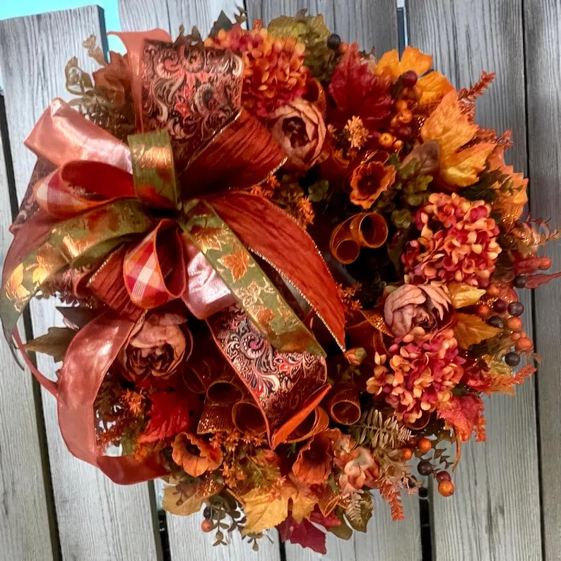 Elegant Fall Wreath: Hydrangeas, Peonies, Hand-tied Bow - 24" Autumn Door Decor - Etsy | Etsy (Global)