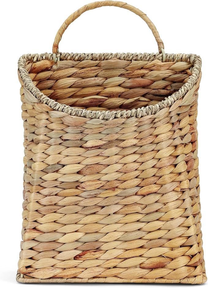 Front Door Basket - Rustic Farmhouse Hanging Door Basket, 13x8.5 Inch Water Hyacinth Hanging Wove... | Amazon (US)
