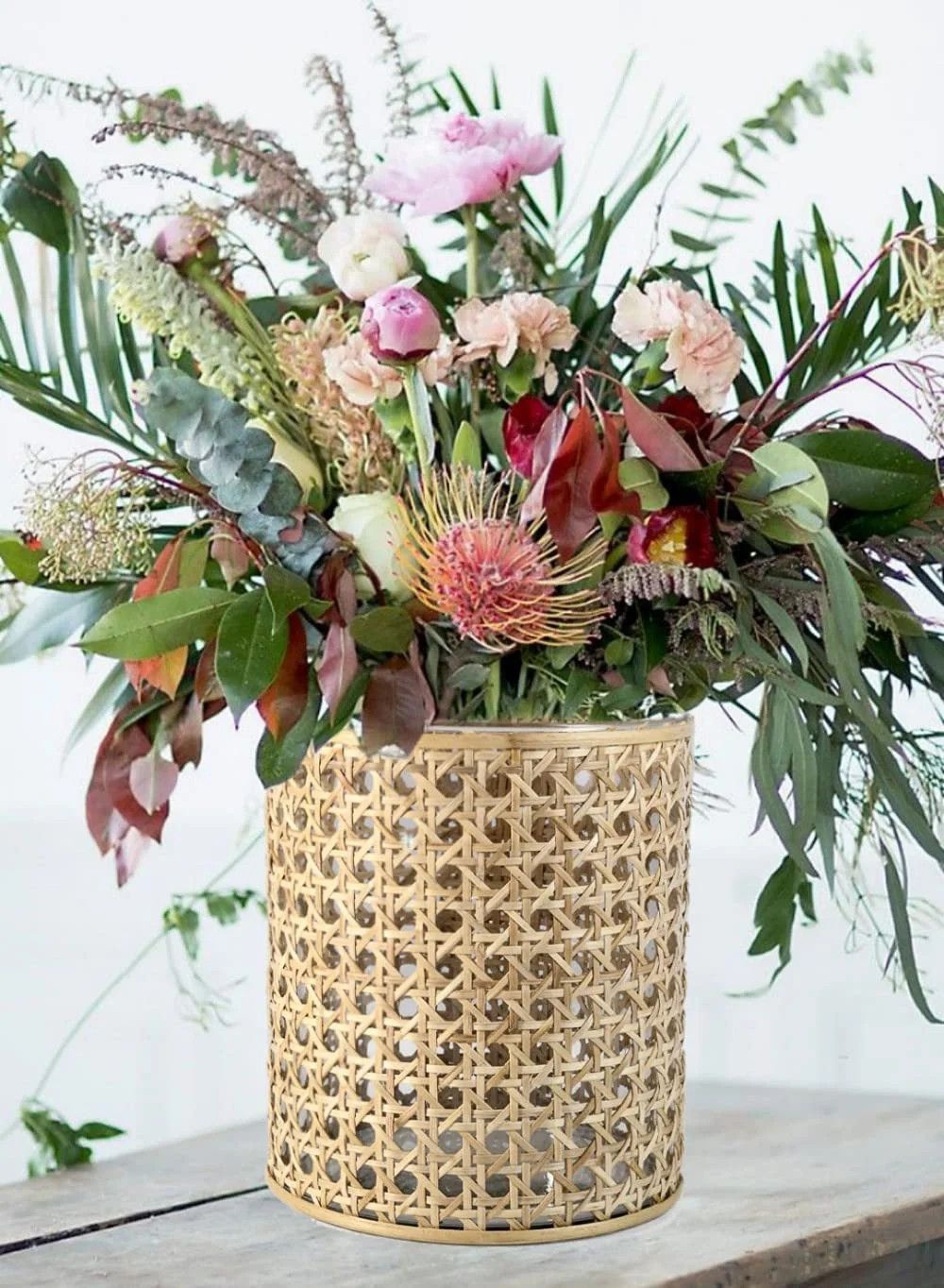 Serene Spaces Living Small Glass Hurricane Candle Holder Wrapped in Woven Rattan Cane, 6.25" Tall... | Walmart (US)