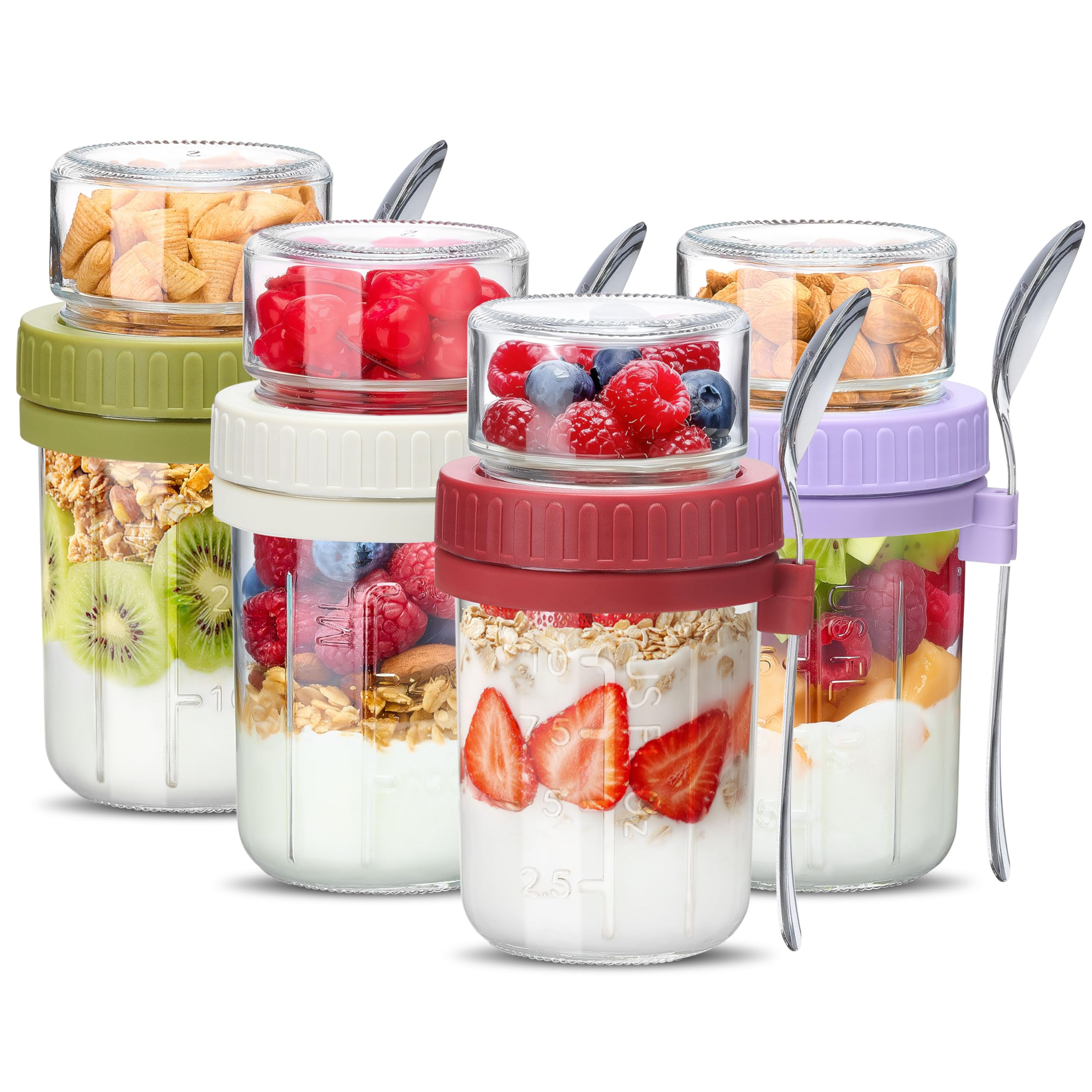 Danmu 4 Pack Overnight Oats Containers with Lids 16 oz,Dual-Layer Yogurt Parfait Cups with Lids,M... | Amazon (US)