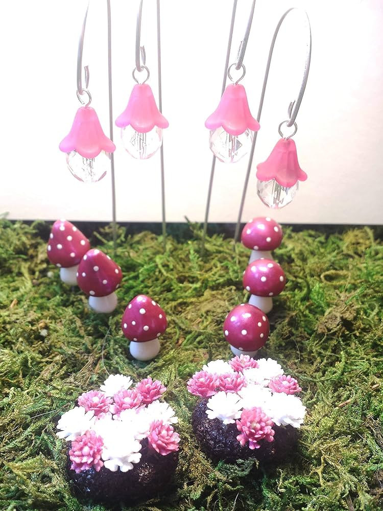 Pink Fairy Garden Set of 12. Miniature Mushrooms, Lanterns, and Flowers. | Amazon (US)