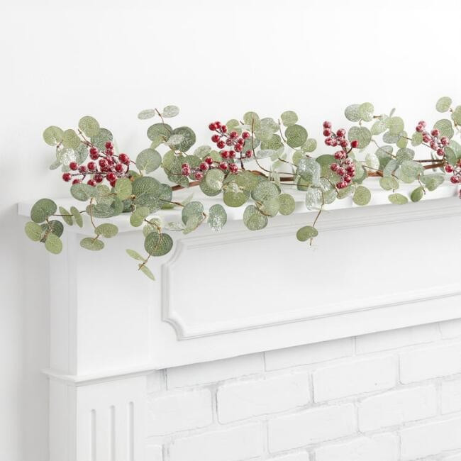 Icy Red Faux Berry and Eucalyptus Garland | World Market