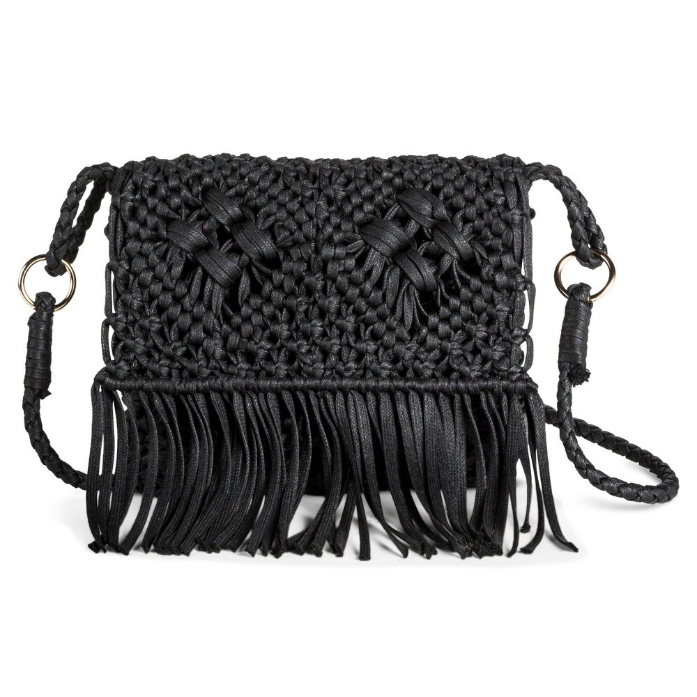 Women's Macrame Small Crossbody Bag, Black | Target