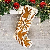 Cotton Christmas stocking, 'Tenango Boot in Golden Brown' | NOVICA