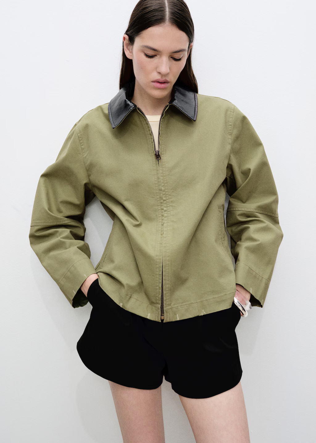 Cotton jacket with contrasting collar - Women | MANGO USA | Mango (US/MX/AU)