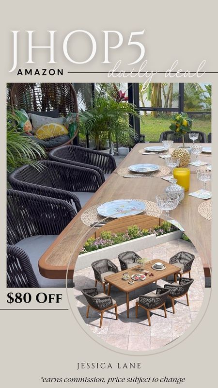 Amazon daily deal, save $80 on this 7 piece outdoor patio dining table and chair set. Outdoor living, outdoor dining, outdoor dining room table and chairs, outdoor patio dining set, Amazon deal, Amazon home

#LTKSaleAlert #LTKSeasonal #LTKHome
