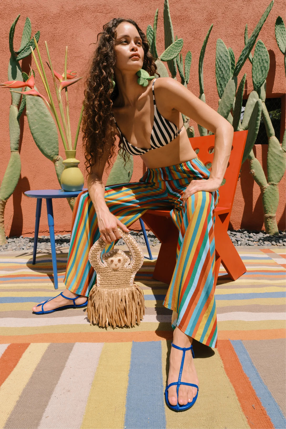 Nella Crepe Wide Leg Pant In Vibrant Multi Stripe | Simon Miller