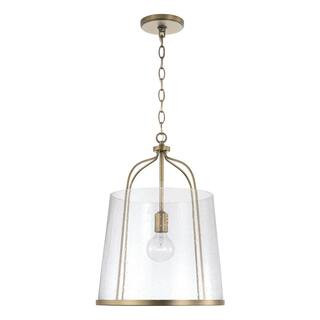 HOMEPLACE LIGHTING Madison 14 in. W x 19 in. H 1-Light Pendant in Aged Brass with Clear Seeded Gl... | The Home Depot