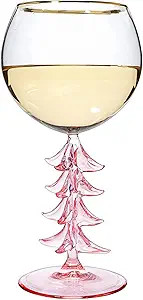 Crystal Christmas Holiday Tree Stemmed Wine Glass - Pink - 12oz Goblet Bordeaux Gold Rim Colored ... | Amazon (US)