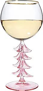 Crystal Christmas Holiday Tree Stemmed Wine Glass - Pink - 12oz Goblet Bordeaux Gold Rim Colored ... | Amazon (US)