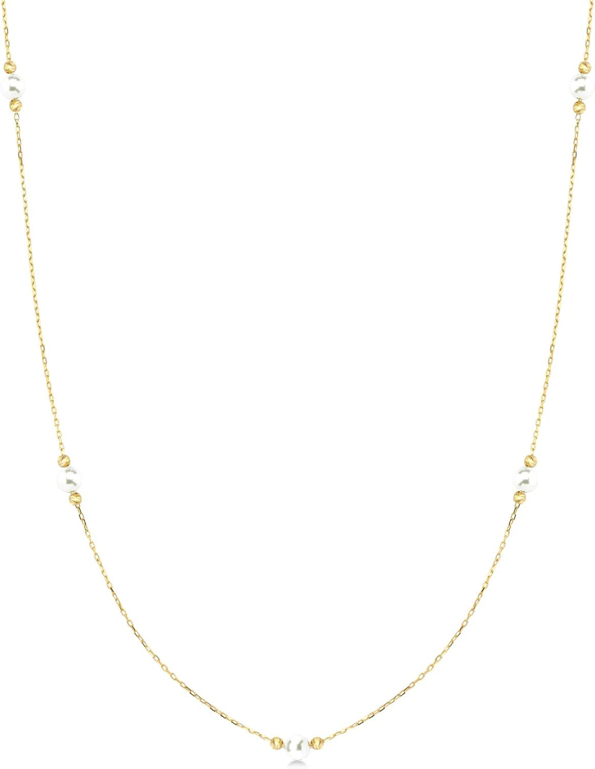 14k Real Gold Pearl Station Necklace for Women | 14k Gold Ball Beads Station Choker Necklaces | Pear | Amazon (US)