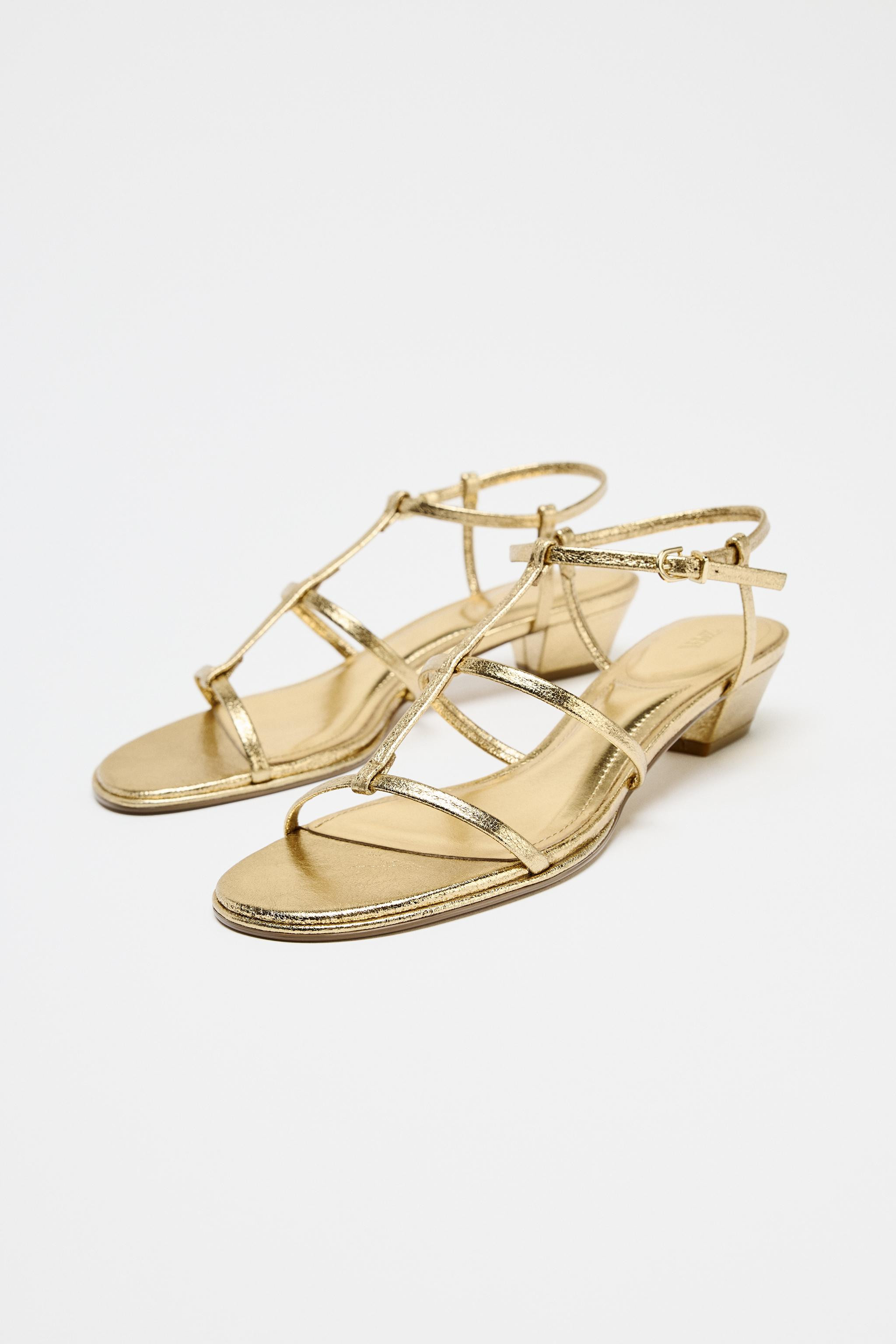 METALLIC EFFECT STRAPPY HEELED SANDALS | Zara Canada