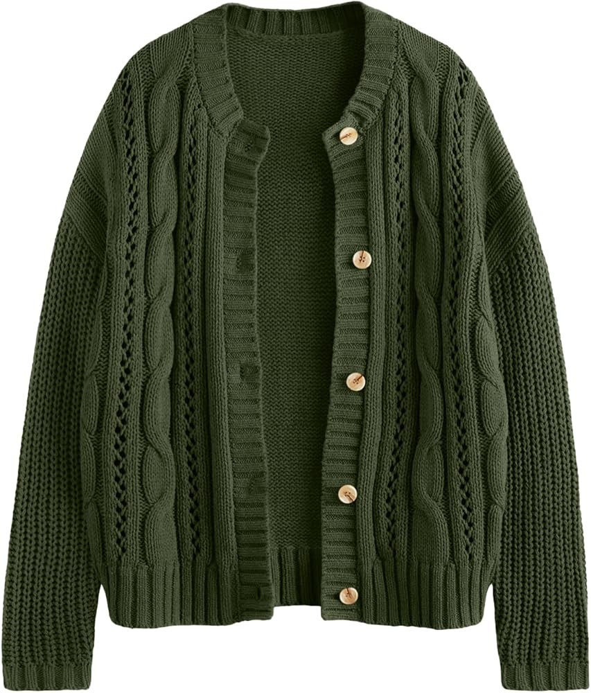 LILLUSORY Women's Cardigan Sweaters Cable Knit Crochet Cotton Fall Jackets Button Up Chunky Trend... | Amazon (US)