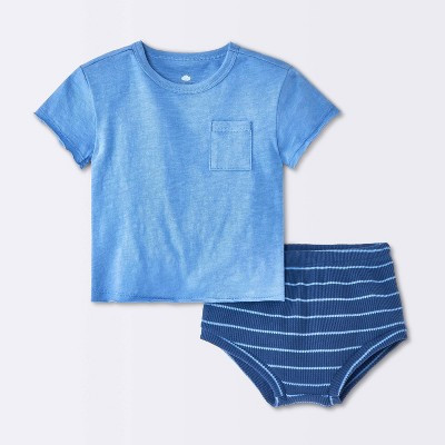 Baby Boys' 2pc Striped Short Sleeve T-Shirt and Waffle Bloomer Set - Cloud Island