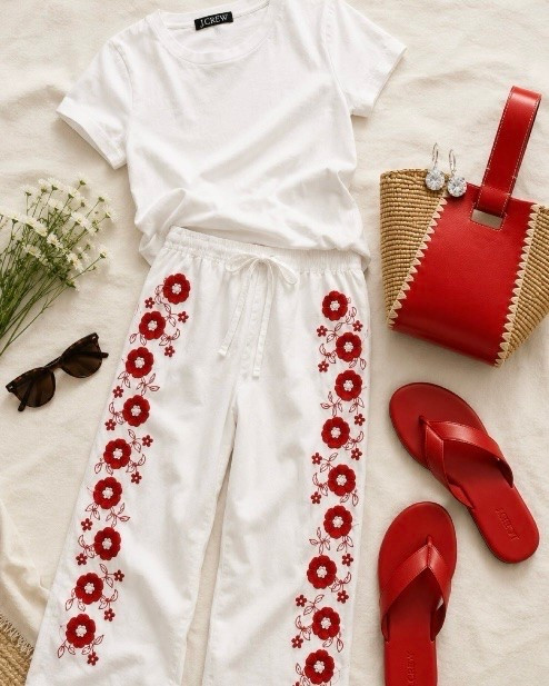 Classic summer style with a playful twist. ❤️🤍 I’m loving the embroidered details, the crisp white tee, and the pop of red accessories that make this look feel effortlessly polished. It’s the kind of outfit that works for brunch, vacation strolls, or an evening by the water.

#LTKStyle #SummerStyle #JCrewStyle #ClassicStyle #TimelessFashion #LinenPants #EmbroideredStyle #ResortWear #CoastalStyle #EffortlessChic #RedAndWhiteStyle #CapsuleWardrobe #SummerWardrobe #VacationOutfit #EverydayElegance #PreppyStyle #ClassicWardrobe #StyleInspiration #WearWhatYouLove #HydrangeaHouseDecor