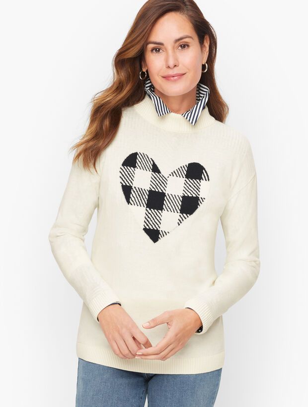 Mockneck Sweater - Gingham Heart | Talbots