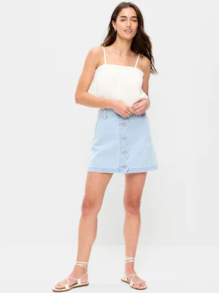Scalloped-Edge Button-Down Mini Skirt | Old Navy (US)