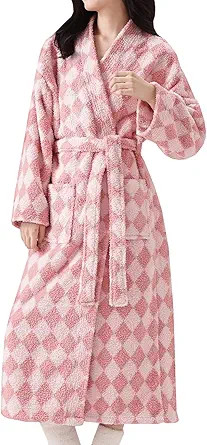 Womens Plush Robes Long Soft Fluffy Bathrobe Bathrobe With Pocket Belt Warm Robes | Amazon (US)