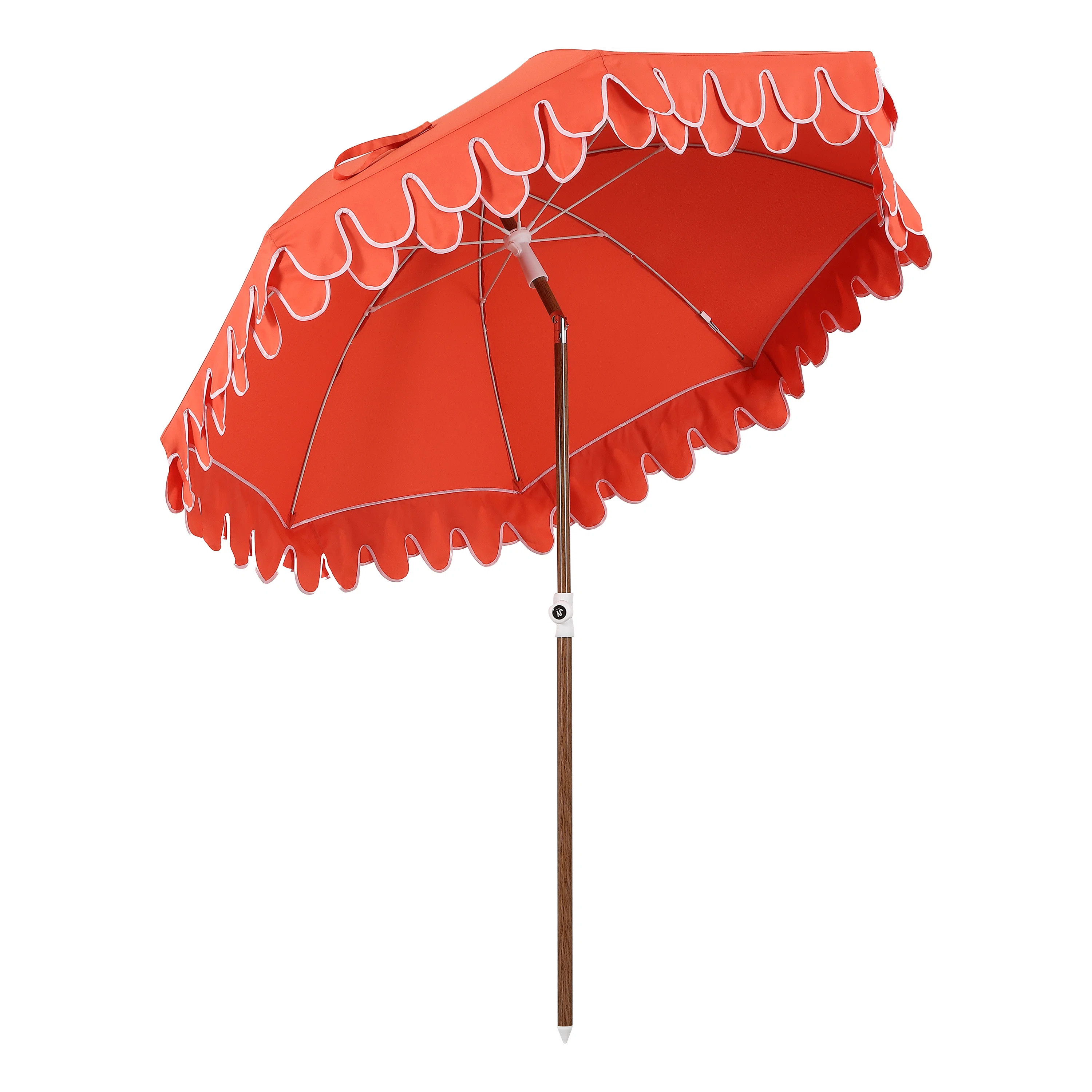 Horizon 6.5 ft. Classic MidCentury Scalloped Fringe Market Beach Umbrella with Push-Button Tilt, ... | Wayfair North America