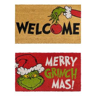 Gertmenian & Sons The Grinch Welcome and Merry Grinchmas 20 in. x 34 in Coir Door Mat (2-Pack) 19... | The Home Depot