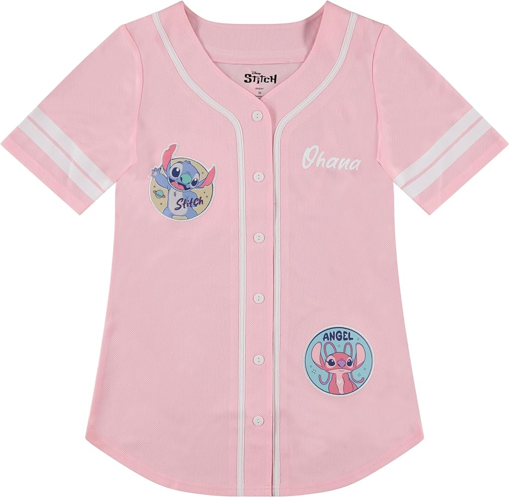 Disney Women’s Lilo & Stitch Baseball Jersey – Classic Mesh Button-Up Shirt, Cute Hawaiian Gr... | Amazon (US)