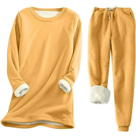 LLYwey Joggers Sets for Women 2 Piece Outfits Sweatsuit Sets Women s Winter Fleece Lined Crew Neck Long Sleeve Pullover Sweatshirts Pants Sets Fall Tracksuits Yellow S | Walmart (US)