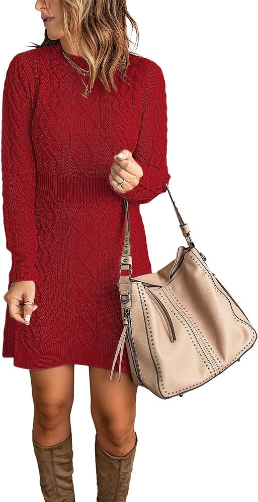 luvamia Sweater Dress for Women Cable Knit Ribbed A-Line Short Fitted Pullover Sweaters Dresses F... | Amazon (US)