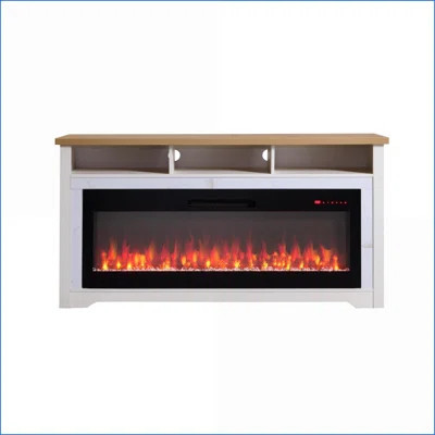 Electric Fireplace TV Stand 70” for 70” TVs with 60” Smart Fireplace | Cream White | Tempered Glass+Stainless Steel+ MDF | Wayfair North America