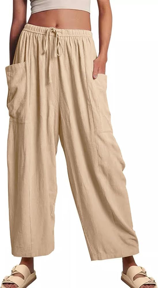 Flygo Women's Wide Leg Pants Summer Casual Loose Fit Beach Palazzo Harem Pants with Pockets | Amazon (US)