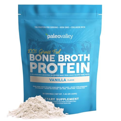 Paleovalley 100% Grass Fed Beef Bone Broth Protein Powder - Rich in Collagen Peptides for Hair, Skin, Gut Health, Bone and Joint Support - 15g Protein Per Serving - No Gluten or GMOs - Vanilla | Amazon (US)