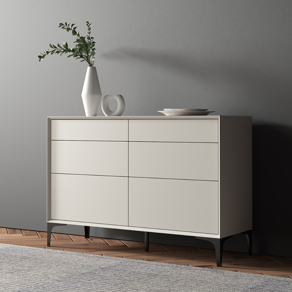 47.2"" Minimalist Off White Dresser Accent 6-Drawer Cabinet | Homary