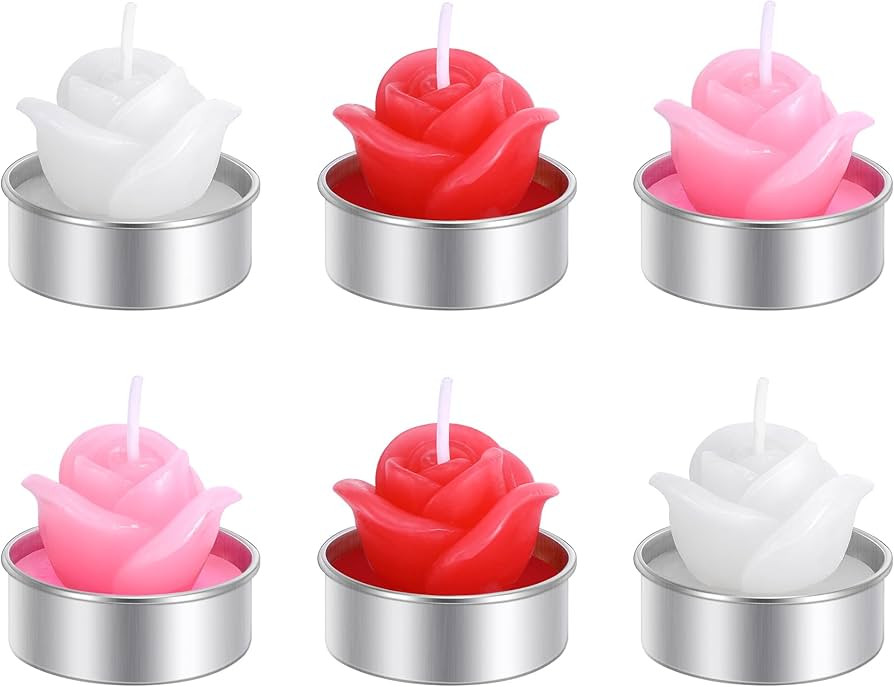 6 Pcs Valentine's Day Rose Tealight Candles-Handmade Unscented Rose Shaped Flower Candles-Mini Ar... | Amazon (US)