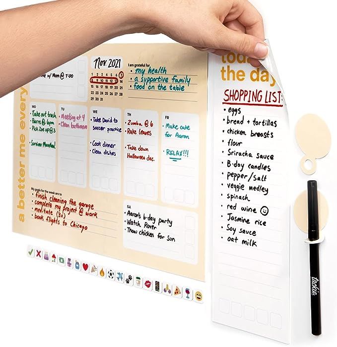 M.C. Squares Reusable Weekly Planning Kit - Yellow. Clings to Stainless Steel & Glass. Includes P... | Amazon (US)