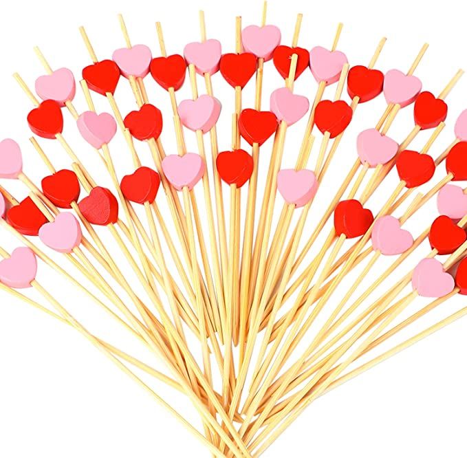 FOIMAS 200pcs Heart Cocktail Picks,Red Pink Heart Shaped Bamboo Toothpicks for Appetizers Fruit F... | Amazon (US)