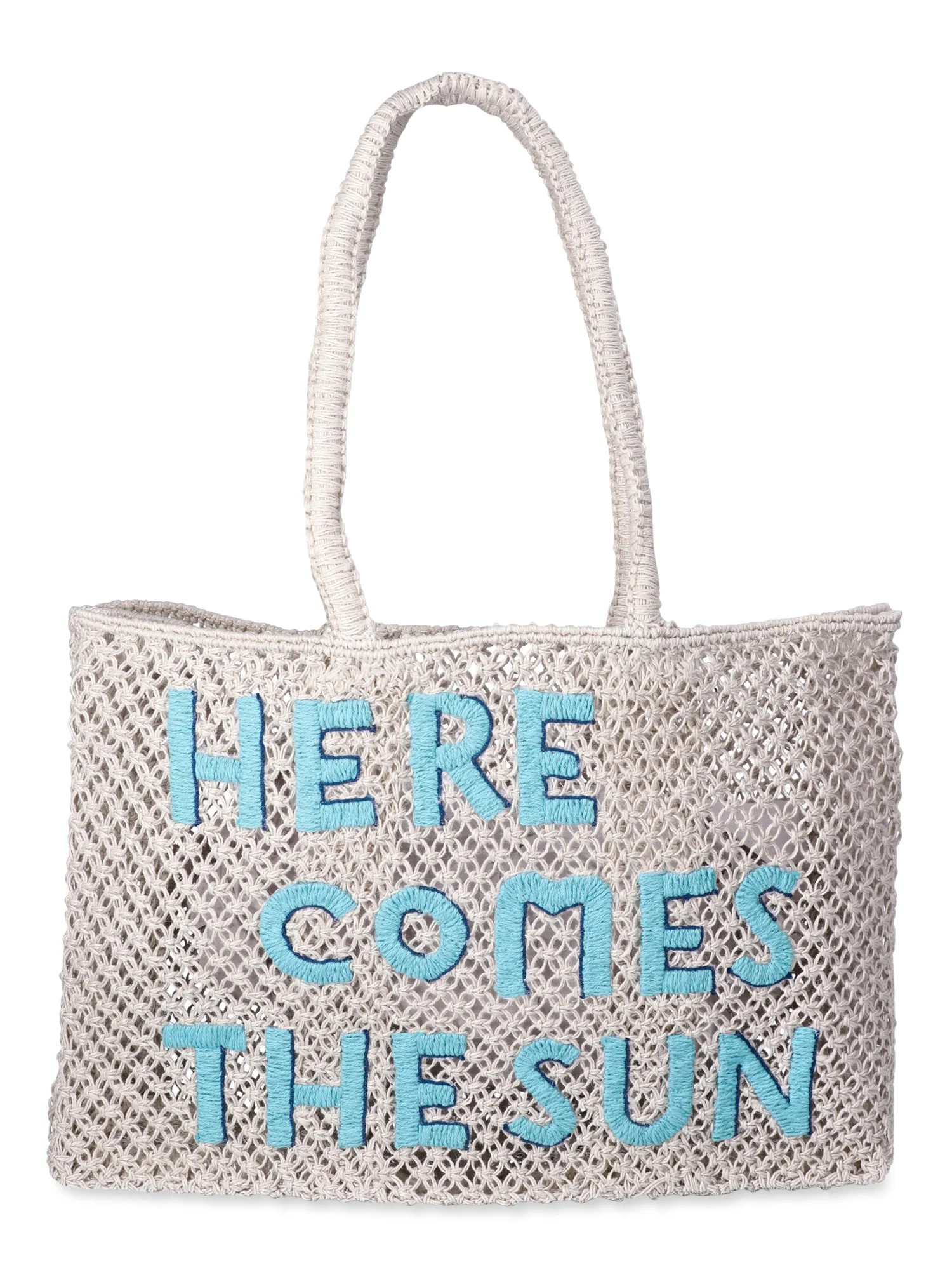 No Boundaries Women's Woven Beach Tote Bag, Natural Sun | Walmart (US)