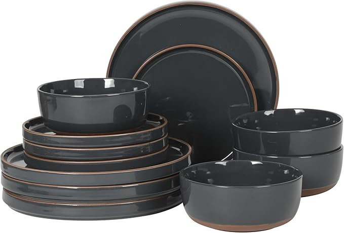 Gibson Elite Northrock Stoneware Dinnerware Set, 12-Piece Service for 4 Plates and Bowls Set – ... | Amazon (US)