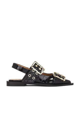 Ganni Buckle Ballerina Naplack Croco in Black from Revolve.com | Revolve Clothing (Global)