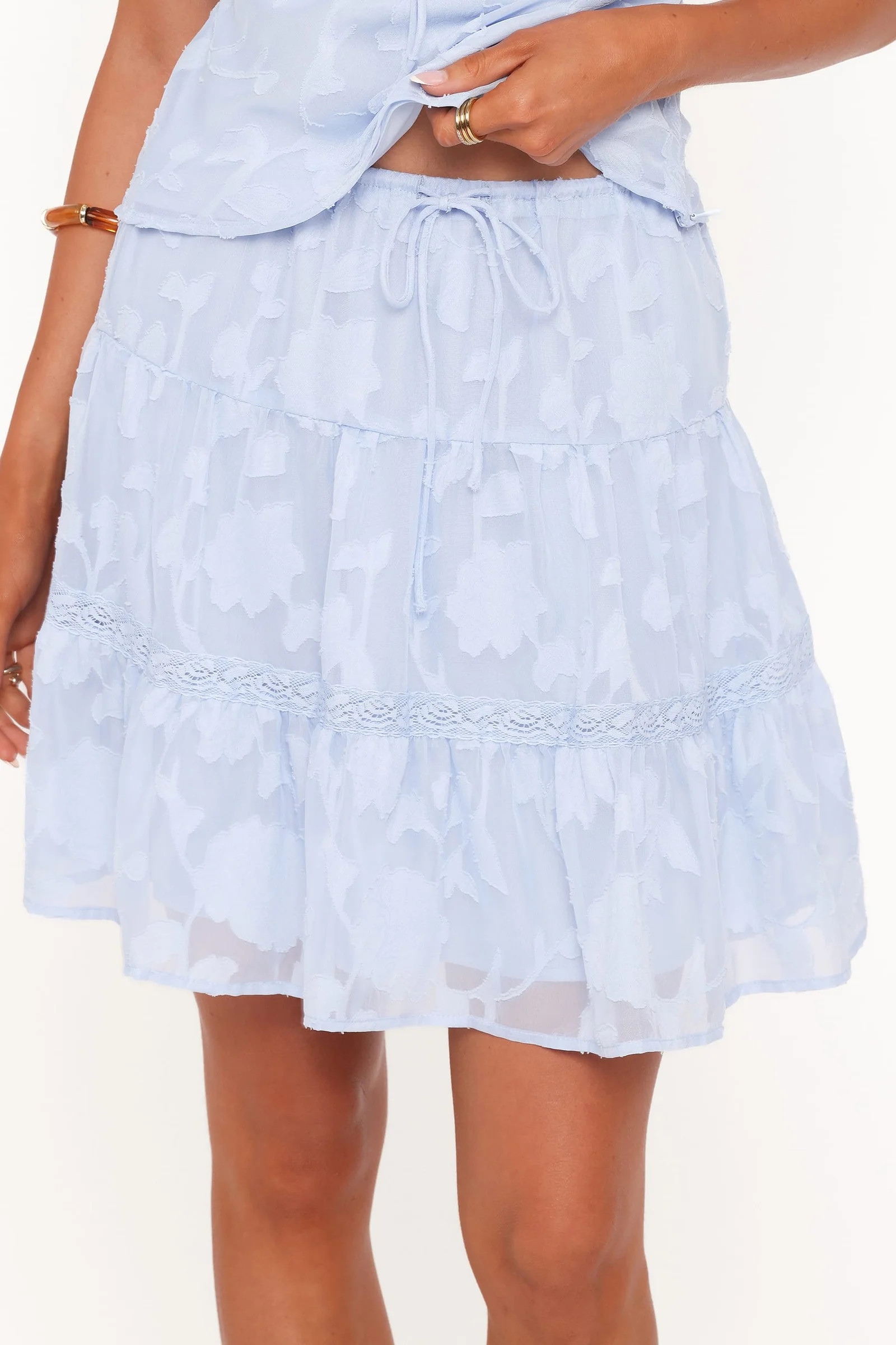 Clodagh Textured Tiered Mini Skirt - Powder Blue | Petal & Pup (US)
