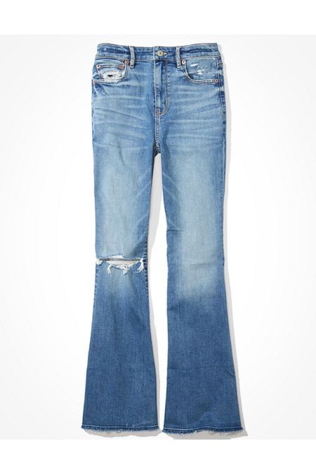 AE Super High-Waisted Flare Jean Women's Cool Hand Blue 20 Short | American Eagle Outfitters (US & CA)