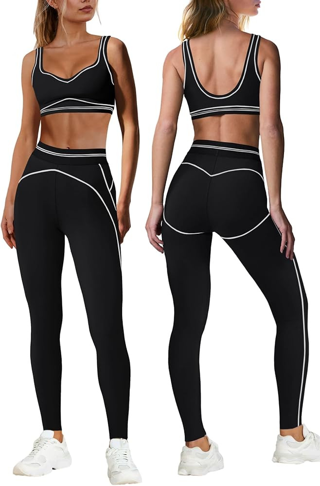 Nirovien Womens 2 Piece Workout Sets Athletic Yoga Sets Gym Outfits Butt Lifting Leggings and Spo... | Amazon (US)