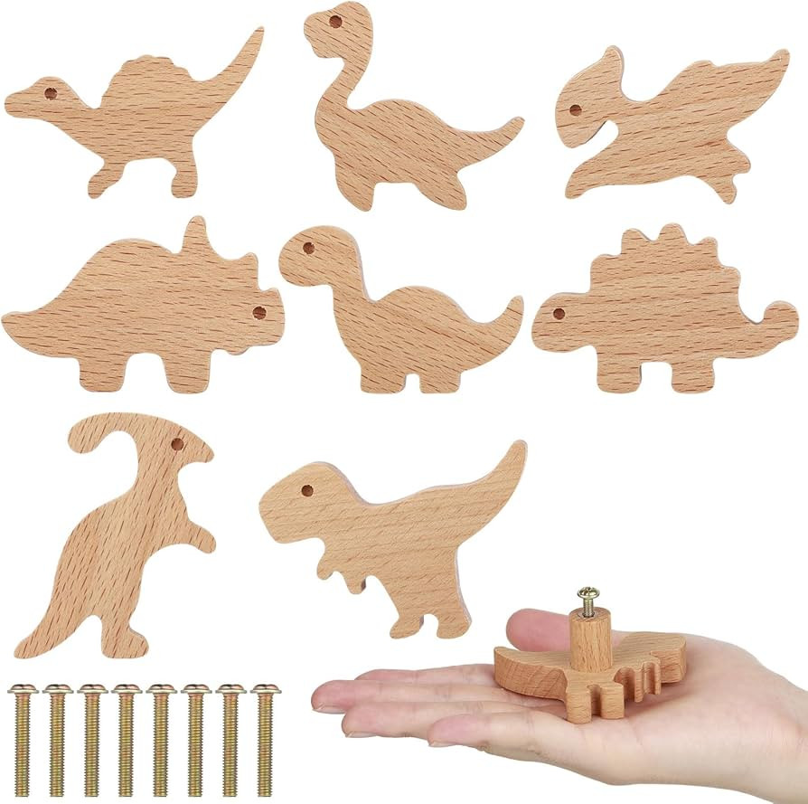 8 Pcs Wooden Animal Cabinet Knobs Wood Nursery Drawer Knobs Dresser Knobs Dino Kids Drawer Pulls ... | Amazon (US)
