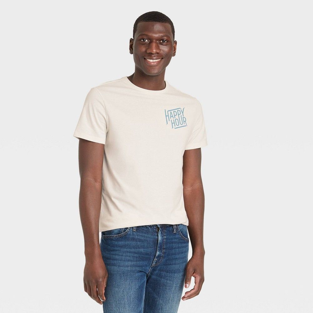 Men's Short Sleeve Graphic Crewneck T-Shirt - Goodfellow & Co Ivory/Letters M | Target