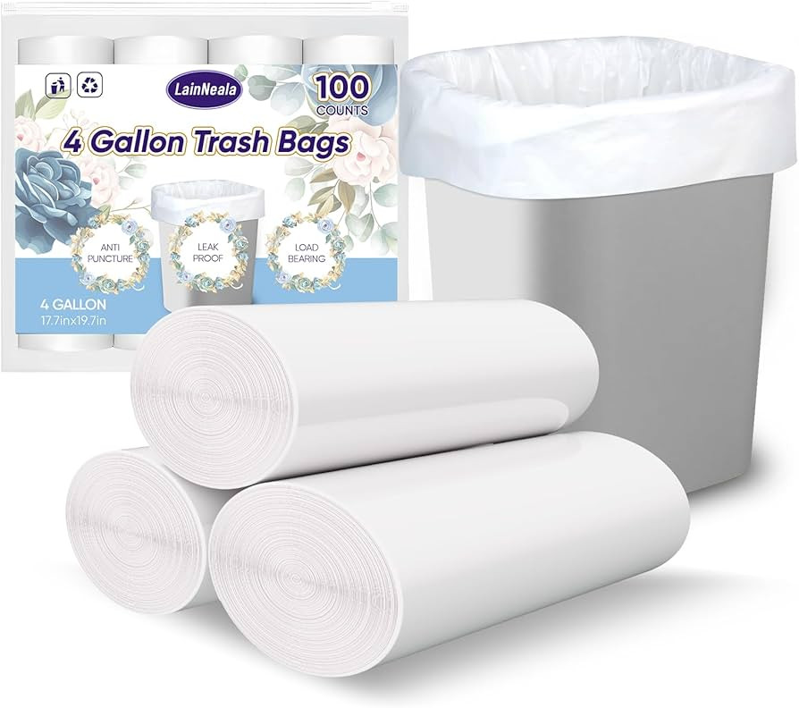 LainNeala Small Trash Bags 4 Gallon, 100 Count Small Garbage Bag Bathroom White Mini Trash Bag Tr... | Amazon (US)