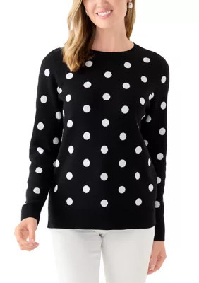 Kim Rogers Women's Petite Polka Dot Jacquard Sweater | Belk